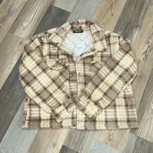 Blue b tan plaid fuzzy jacket